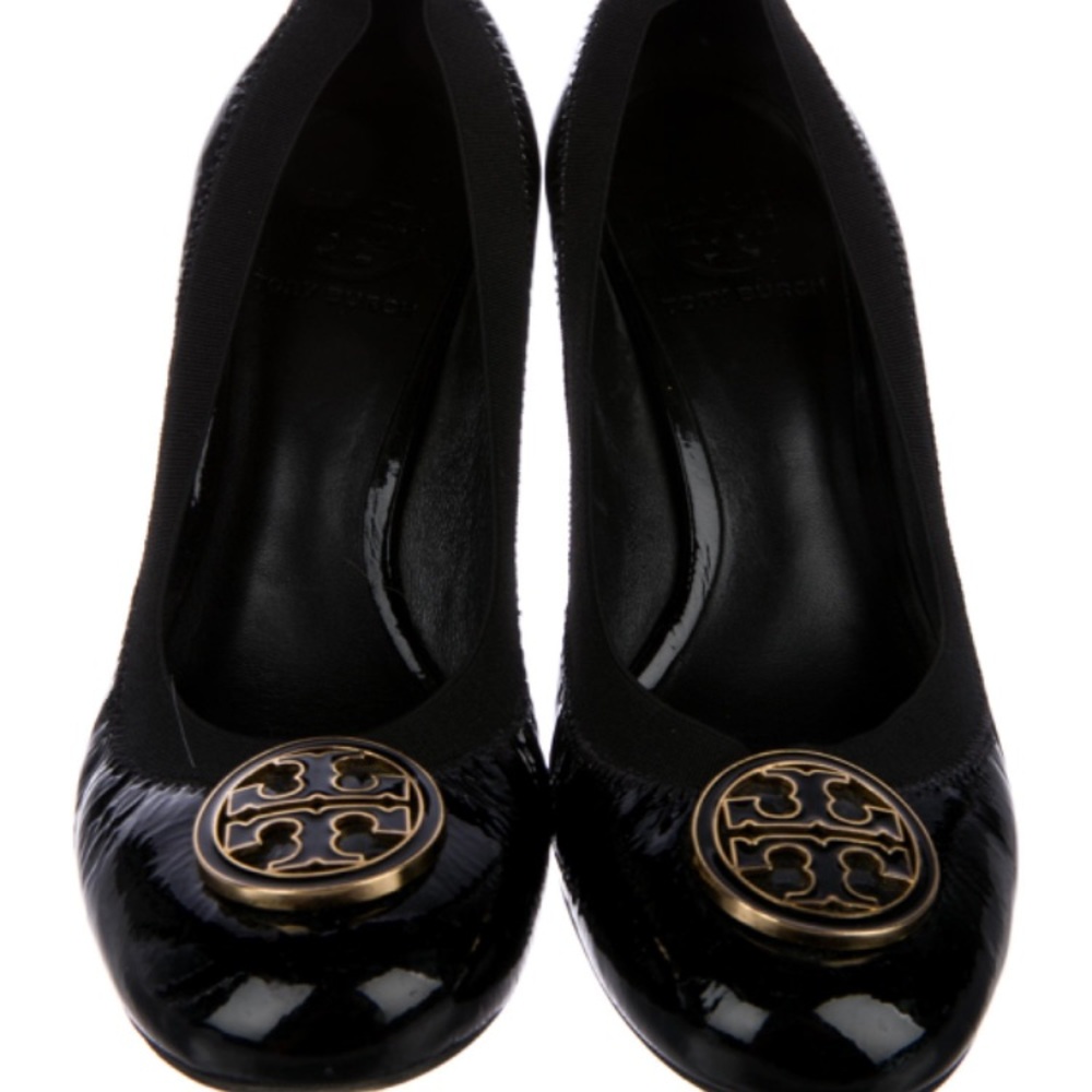 Tori Burch, black patent leather wedge